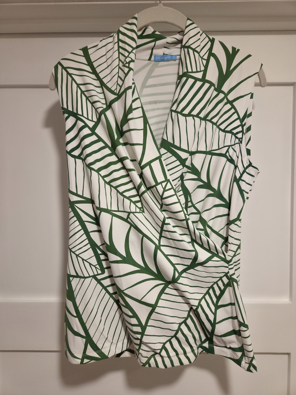 J.McLaughlin Green White Tropical Palm Leaf Catalina Cloth Wrap Top Sz M